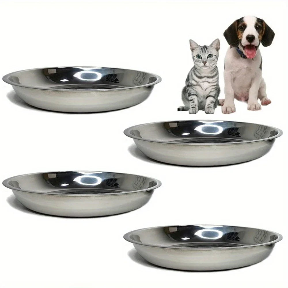 Stainless Steel Cat Food Bowls - Shallow Wide Plates