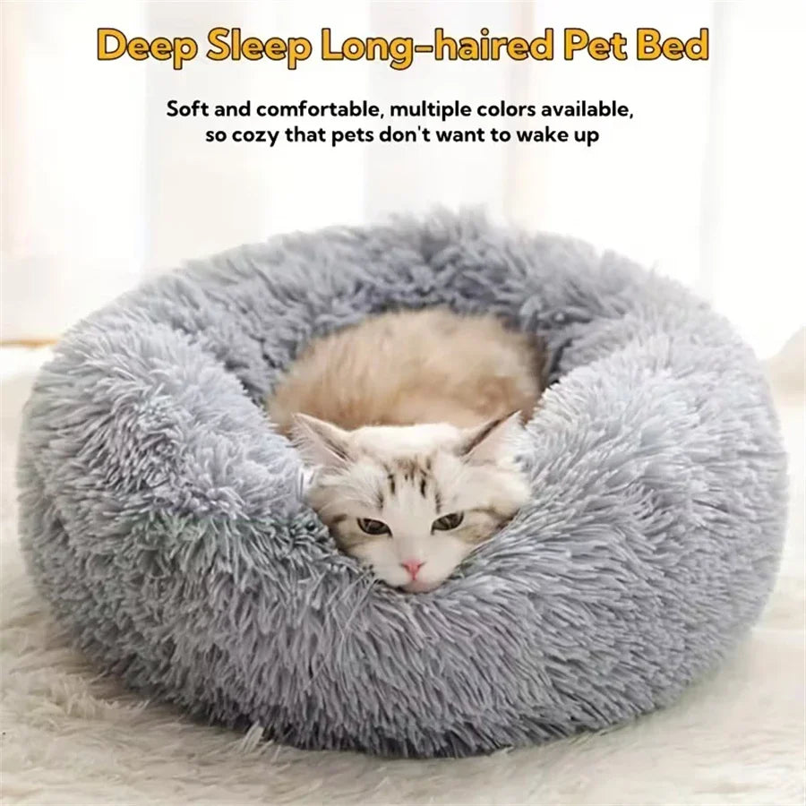 Plush Round Cat Dog Bed - Warm & Washable
