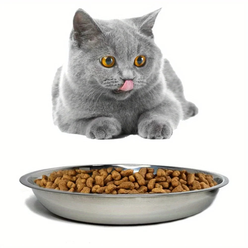 Stainless Steel Cat Food Bowls - Shallow Wide Plates